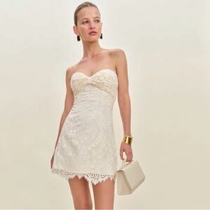 Reformation Cream Lace Strapless Mini Dress